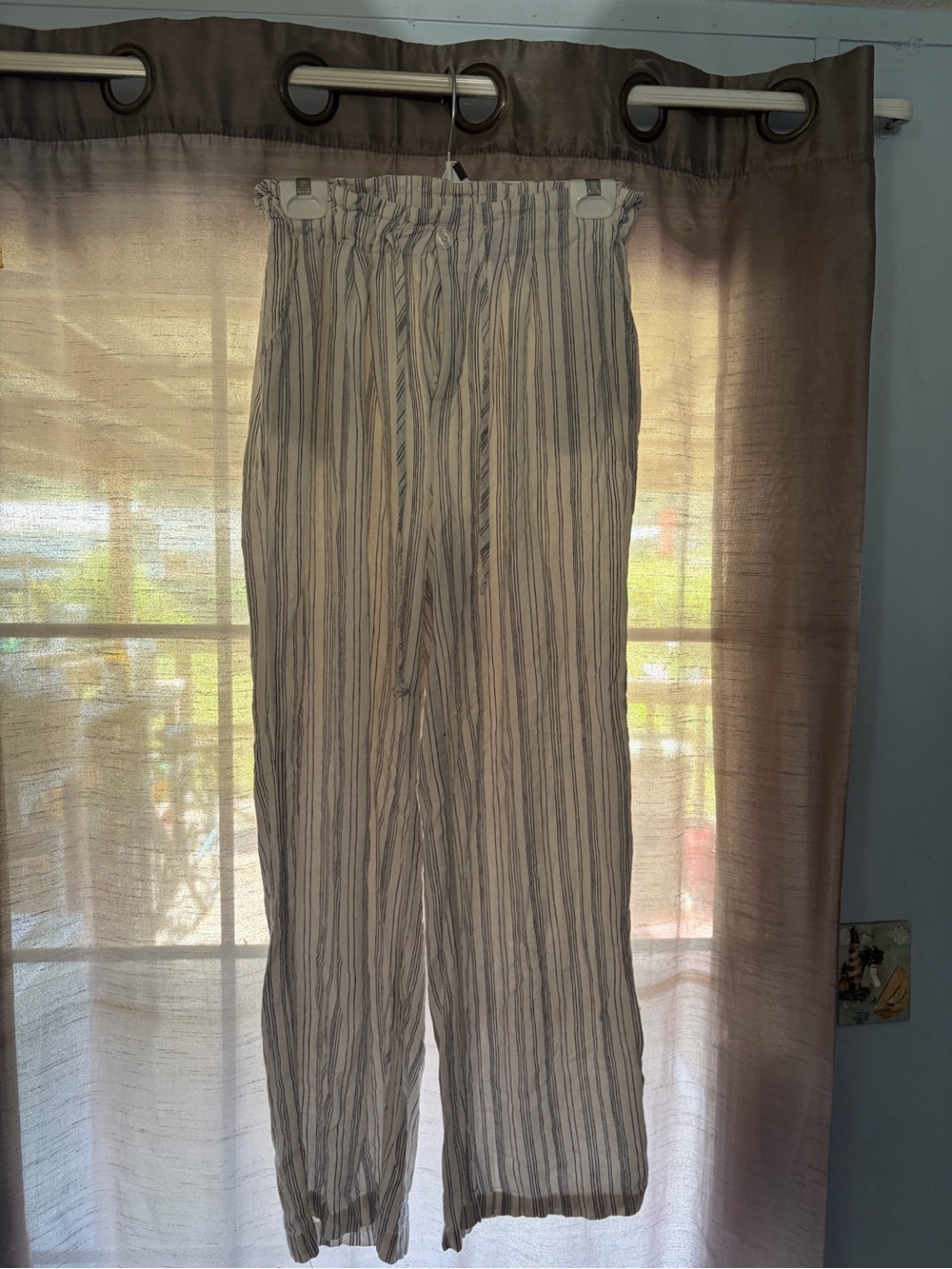 Thread & Supply White and Navy Vertical Stripe Wide-Leg Pants